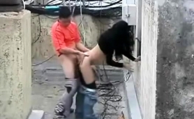 Slender Amateur Brunette Gets Drilled Doggystyle Outside
