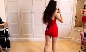 Sexy Slim Amateur Young Brunette Trying On New Dresses