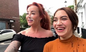 Filthy sluts walking in public with fresh cum on their faces