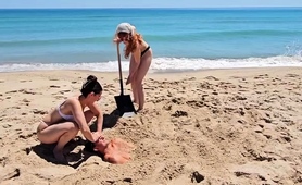 Outdoor BDSM threeway fun with two femdom vixens