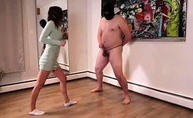 Merciless ballbusting punishment for disobedient slave